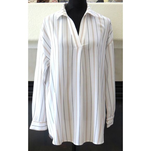 Tribal Tops - Tribal Jeans Women's Striped V neck tunic blouse Medium EUC